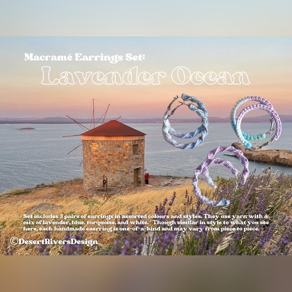 🐚Host pick🐚 Handmade Macrame Earrings: Lavender Ocean Collection Multi-colour - Picture 3 of 5